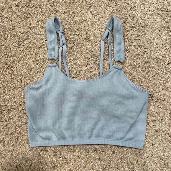 Blue Ribbed Longline O-Ring Bralette - Picture 1 of 4